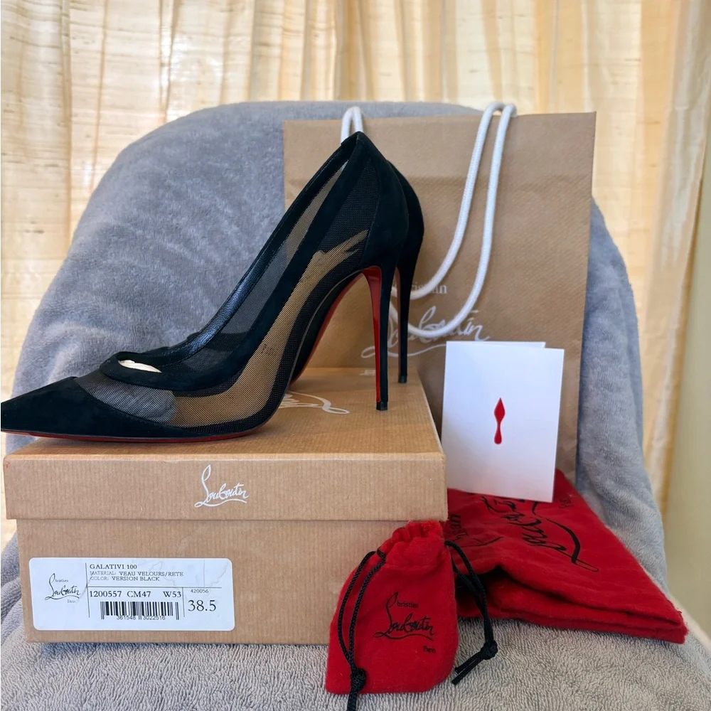 Christian Louboutin Black Mesh and Suede So Kate Pointed-Toe Pump - Picture 1 of 8